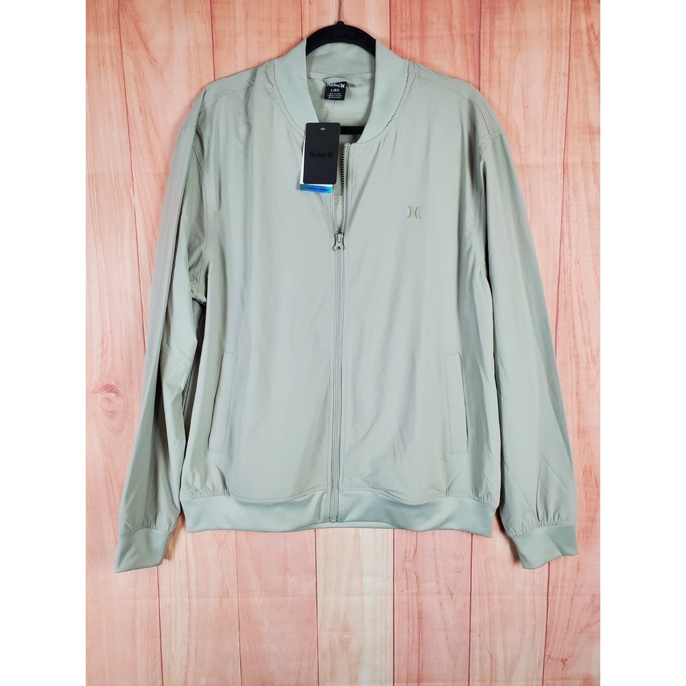 Hurley Exist Bomber Jacket Mens Sz Large Tan Full Zipper Long Sleeve Lightweight